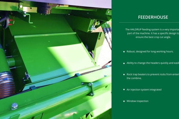 the haldrup feeding system has a specific design to ensure the best crop cut angle