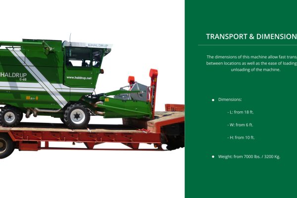 the dimensions of this machine allows fast transport between locations as well as the eas of loading and unloading