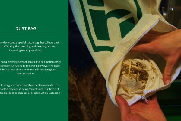 a special cotton bag that collects dust and chaff during the threshing and cleaning process
